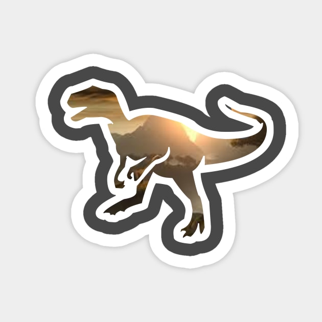 T-Rex with Skyline Sticker by firstspacechimp
